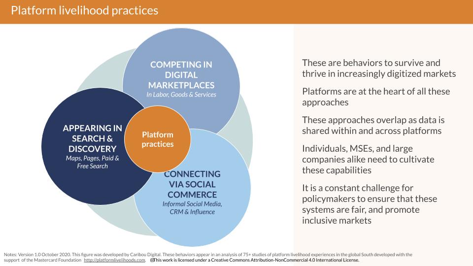 outlines three kinds of platform livelihood practices - social marketplace and search